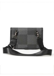 New Men s Flip Cover Mailman Bag Large Capacity Fashionable Checkered Embossed Small Chest Bag Versatile Outdoor Men s Crossbody Bag PU Waterproof Small Square Bag Men s Shoulder Bag Wear Resistant Co