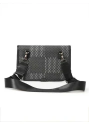 New Men s Flip Cover Mailman Bag Large Capacity Fashionable Checkered Embossed Small Chest Bag Versatile Outdoor Men s Crossbody Bag PU Waterproof Small Square Bag Men s Shoulder Bag Wear Resistant Co