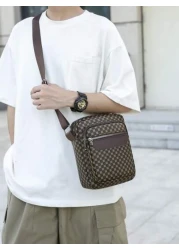 حقيبة كتف جلدية بطبعات للرجال، حقيبة محفظة صغيرة للأعمال مع سحاب مضاد للسرقة لهدايا عيد الميلاد، حقيبة كروس ب