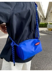 حقيبة كاجوال رجالية للكتف مائلة، من النايلون الأخضر، قابلة للتعديل، بطراز شوارع، بدون طباعة، يمكن غسلها بالي