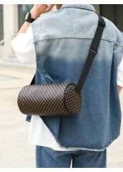 Retro Print Streetwear Unisex Shoulder Bag Crossbody Bag Wide Strap Korean Fashion Student Round Cylinder Bag Long Bag