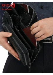 محفظة رجالية مانعة للقراءة لأجهزة RFD ذات لون أحادي بسيط مع معصم، حقيبة يد مصنوعة من جلد صناعي عصري مفرغة ذات طب