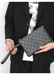 Portable Fashion Pu Leather Men Wallet Hand Bag Male Clutch Purse Large Capacity Coin Zipper Purses Money Bag Wash Bag Toiletry Bag Handbag For University Students For Outdoor Travel Work And School H