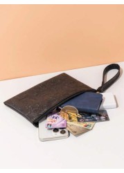 حقيبة يد مزخرفة بنقشة جلدية، حقيبة معصم بسيطة، حامل بطاقات سعة كبيرة، متعددة الاستخدامات للاستخدام اليومي وا