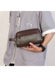 Men s PU Leather Handbag Wallet Business Wrist Bag Anti Theft Clutch Bag Mobile Phone Bag Travel Toiletry Kit Shaving Supplies Organizer