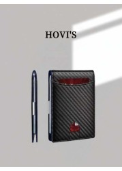 HOVI S Carbon Fiber Short Wallet Business Minimalist Card Holder RFID Blocking Anti Theft Two Fold Money Clip Wallet Mini Bag Small Bag