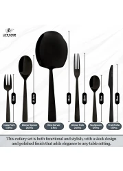 LIFE SMILE Cutlery Set, 18/10 Pure Stainless Steel Flatware Set with Stand, Rust Proof &amp; Fade Proof Dinnerware Set (SHINE BLACK, 88 Pieces)