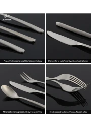 LIFE SMILE Cutlery Set, 18/10 Pure Stainless Steel Flatware Set with Stand, Rust Proof &amp; Fade Proof Dinnerware Set (MATTE SILVER, 88 Pieces)