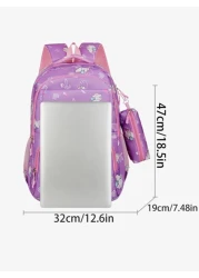 Girls Cute Double Shoulder Bags With Pen Pockets Featuring Rabbit Pattern Accents Commuting And Leisure Backpacks Available In Four Colors Black Blue Pink And Purple Adjustable Straps Large Capacity Z