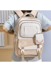 Cartoon Print Backpack For Female High School College Students Travel Bag Weight Reducing