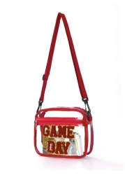 1pc Kids Cute Fashion Tpu Transparent Crossbody Bag Chenille Letters Embroidery Game Day Adjustable Shoulder Strap Zipper Closure Waterproof Simple Style Suitable For Going Out And Daily Commuting Hol