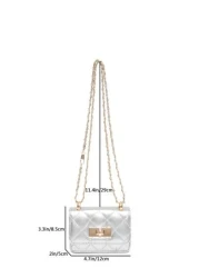 1pc Diamond Chain Small Bag Girl s Crossbody Bag Fashionable Mini Embroidery Simple One Shoulder Small Square Bag Pu Material Lock Closure Suitable For Girls Daily Use Attending Parties Going Out Shop