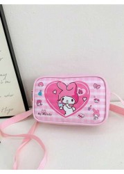 Sanrio قطعة واحدة حقيبة كتف صليب صغيرة للبنات بتصميم Kuromi وCinnamoroll من جلد البولي يوريثان، حقيبة مربعة للأطفال