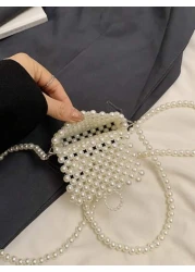 حقيبة بنات يدوية من اللؤلؤ الاصطناعي بتزيين باللؤلؤ، حقيبة صغيرة بطية ذات أسلوب الأميرة الأنيق، مناسبة كهدية