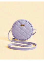 1pc Metal Bow Quilted Minimalist Versatile Lightweight Round Shoulder Crossbody Bag Mini Small Casual Pouch For Outing Coin Purse