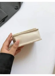 حقيبة كتف وحزام مستعرض مربعة صغيرة أنيقة ومبسطة مصنوعة من نسيج كاجوال للبنات