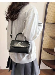 1pc Gentle And Sweet Bow Fashion Handbag Versatile Ins Shoulder Crossbody Bag Stylish And Gentle Small Square Bag With Bow Decoration Pu Material Magnetic Buckle Closure Crossbody Bag High End Solid C