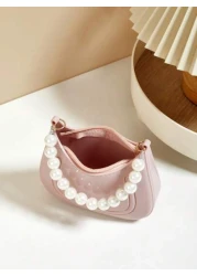 حقيبة صغيرة للإبط للبنات الصغيرات، مزينة باللؤلؤ وغلق سحاب، حقيبة هدية جميلة للبنات