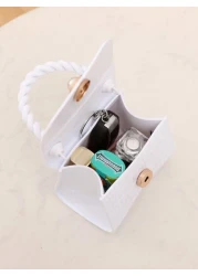 Pearl Decor Handbag Animal Print Shoulder Crossbody Lip Gloss Bag For Coins Keys