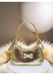 حقيبة يد للفتيات مزينة بالفصوص والخرز بشكل فيونكة، حقيبة أطفال صغيرة جديدة موضة خريف/شتاء بطراز أميري، محفظة