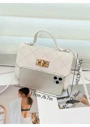 1pc Girls Metal Lock Decor Handbag Shoulder Bag Wallet Coin Purse Adjustable Strap Suitable For Daily Outdoor Travel Trekking Portable Ideal Gift