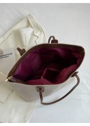 Large Capacity Foldable Shoulder Strap Tote Bag Suitable For Women Shopping Work Commute Outing Business Events Gift For Mom New In Fall Winter Larrge Capacity Shoulder Tote Bag