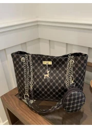 Large Capacity Bag 2024 New Women Bag Fashionable Commuter Retro Chain Mother Handheld Shoulder Shopping Bag Printed Tote Bag Old Money Style Women BagSchool Bag Back To School Backpack Large Capacity