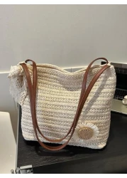 Flower Decor Double Handle Vacation Large Capacity Bag Perfect For Summer Travel Vacation Summer Perfect For Vacation Holiday School Bag Large Capacity Portable For Teen Girls Women College Students W