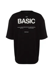  Collection Text Printed Black Oversize Cotton T-Shirt - TMNSS23TS00263