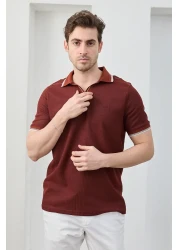 RAVANELLI تي شيرت رجالي من نسيج القطن غير القابل للانكماش بقصة ضيقة ورقبة بولو