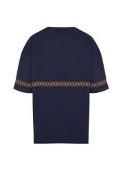  Collection Navy Blue Oversize Embroidered Cotton T-Shirt - TMNSS21TS1889