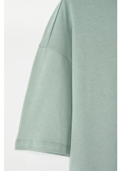  Collection Dark Mint Oversize 100% Cotton Crew Neck Minimal Text Printed Tok Fabric T-Shirt Tmnss23Ts00084