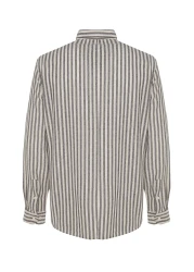  Collection قميص ذو مظهر كتان مخطط بقصة عادية باللون الأزرق الداكن TMNSS23GO00062