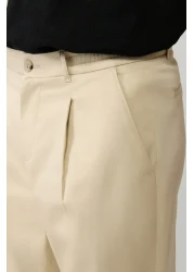 Avva بنطال رجالي بيج مريح من مزيج القطن بخصر كلاسيكي A41y3037