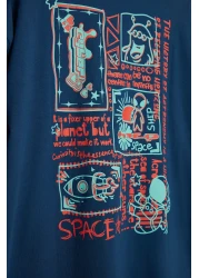  Collection Navy Oversize Printed Cotton T-Shirt - Tmnss23Ts00168