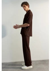  Collection OTToman POlo Collar T-Shirt - Wide FiT, TexTure and No Crease, Brown, Limited Edition TMNSS23po00020