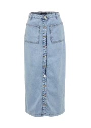  Collection High Waist Double Pocket Light Blue Maxi Denim Jeans Skirt - Tctss23Ee00002