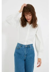  Collection White Balloon Sleeve Cotton Regular Regular Fit Woven Shirt Twoss20Go0065