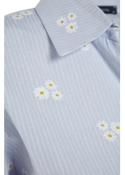  Collection Cotton Oversize Floral Patterned Blue Striped Shirt - TWOSS23GO00373