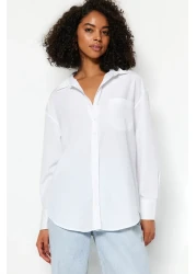  Collection White Single Pocket Boyfriend/Wide Fit Cotton Woven Shirt TWOAW20GO0115