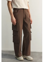 Collection Limited Edition Brown Premium Pocket Baggy Cargo Pants Tmnss23Pl00036