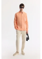 Avva Men's Orange Comfort Fit 100% Linen Button Collar Shirt B002191