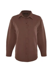  Collection Brown Single Pocket Boyfriend/Wide Fit Cotton Woven Shirt TWOAW20GO0115