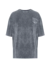  Collection Anthracite Color Oversize Printed Cotton T-Shirt - TMNSS24TS00043