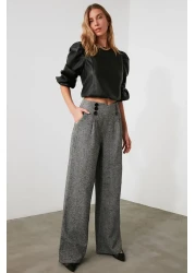  Collection Gray Button Detailed Wide Leg Woven Trousers TWOAW21PL0492