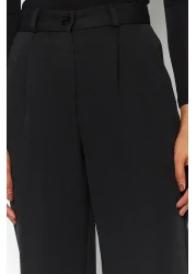  Collection Black High Waist Wide Leg/Wide Leg Pleated Woven Fabric Pants Twoaw21Pl0076