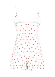  Collection White 100% Cotton Heart Lace String Straps Knitted Pajama Set with Shorts THMSS24PT00106