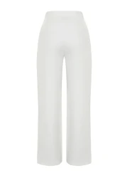  Collection High Waist Wide Leg Ecru Fabric Trousers - Twoaw22Pl0066