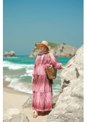 LOCCO Women's Wooden Patterned Dress Fuchsia