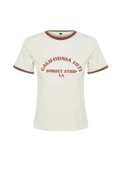  Collection Stone 100% Cotton Slogan Printed Knitted T-Shirt with Contrast Piping Detail TWOSS24TS00105